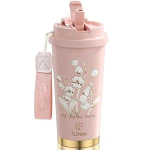 [2-IN-1 LID] Travel Mug,Coffe mug,Coffe cup,Ceramic coating Lined,316 Stainless Steel,BPA Free,Vacuum Insulated Tumbler for Water, Iced Tea or Coffee, Smoothie and More (Bell Orchid-Pink, 18 Ounces)