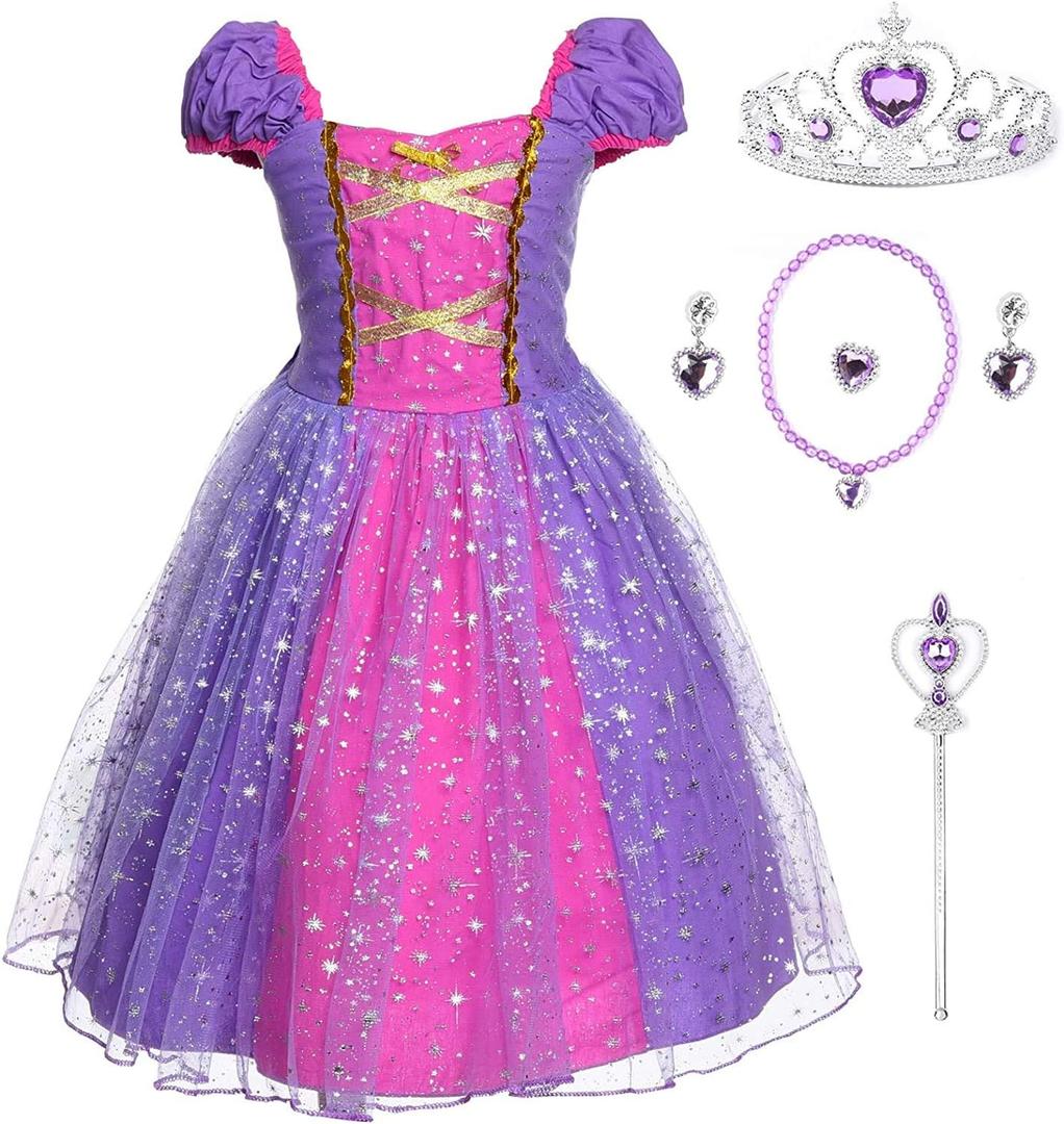 JerrisApparel Girl Princess Costume Dress for Birthday Party (8-9, Purple With Accessories)