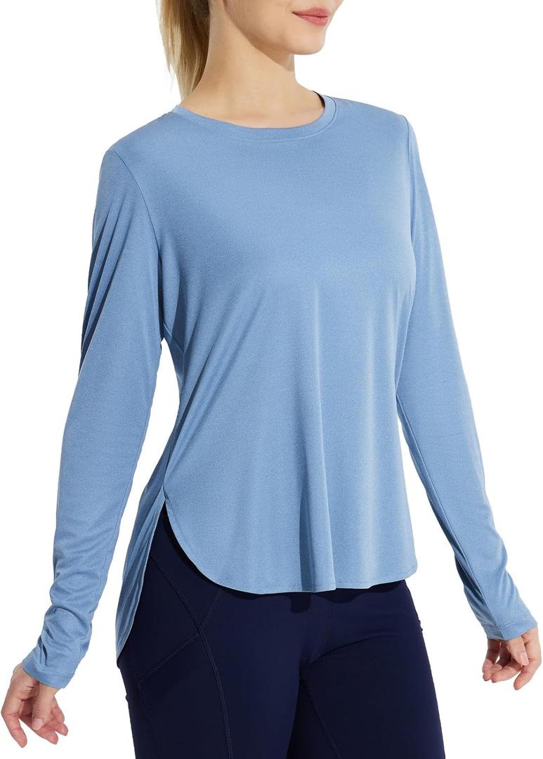 BALEAF Women's Sun Shirts UPF 50+ Long Sleeve Hiking Tops Lightweight Quick Dry UV Protection Outdoor Clothing (Large, 02-cationic Blue)