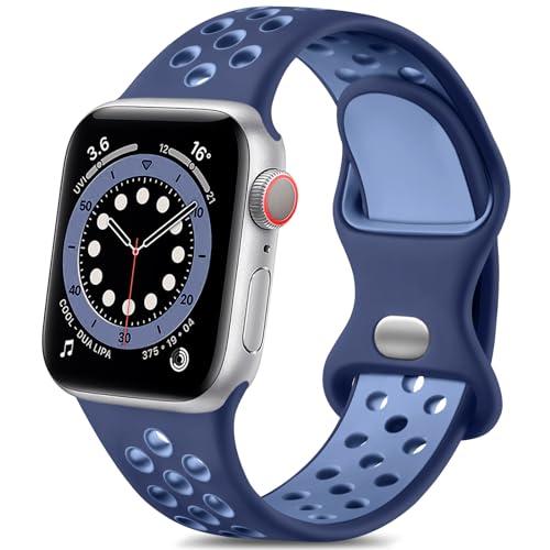 Lerobo Compatible with Apple Watch Band 44mm SE 3 2 Series 11 10 46mm Series 9 8 45mm Ultra 3 2 Ultra 49mm 42mm for Men Women,Soft Silicone Sport Strap for iWatch Series 7 6 5 4 3 2 1 Yankees Blue