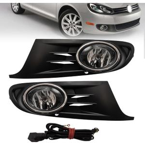 Fog Lights Fit For MK6 2010-2014 Golf Jetta TDI Sportwagen Chrome Black Bezel Kit (OE Style Clear Lens with Wires, Bulbs, Bezels)