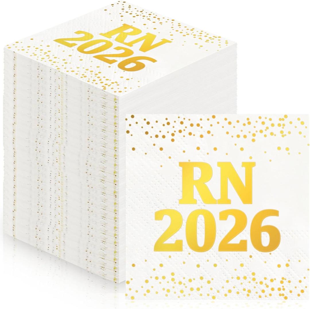 100 Pcs RN 2026 Graduation Napkins, Nurse Graduation Party Decorations, Disposable RN 2026 Cocktail Napkins for Medical Nursing School Celebration Decor
