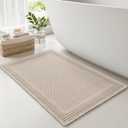 RESARE Waffle Bath Mat, Super Absorbent Non Slip, Machine Washable, Ultra Soft Boho Bath Rugs with Tassels, Upgraded Bordered Design, 17"x24" Pale Beige