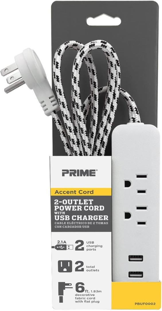 POWER STRIP USB GY/WH 6'