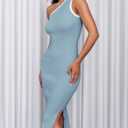 ZESICA Women's Sleeveless One Shoulder Bodycon Sweater Dress (Blue, M)