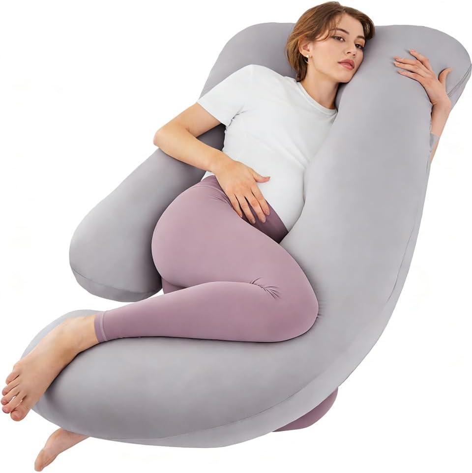  Pregnancy Pillow for Sleeping, G Shaped Maternity Pillow - 56 Inch with Grey Microfiber Removable Cover, Multi- Use and Support Back, Hips, Legs, Belly for Pregnant Women Sleeping
