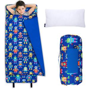 Wildkin Kids Original Nap Mat  Cozy Kids Sleep Mat with Pillow, Ideal for School & Travel - Robots