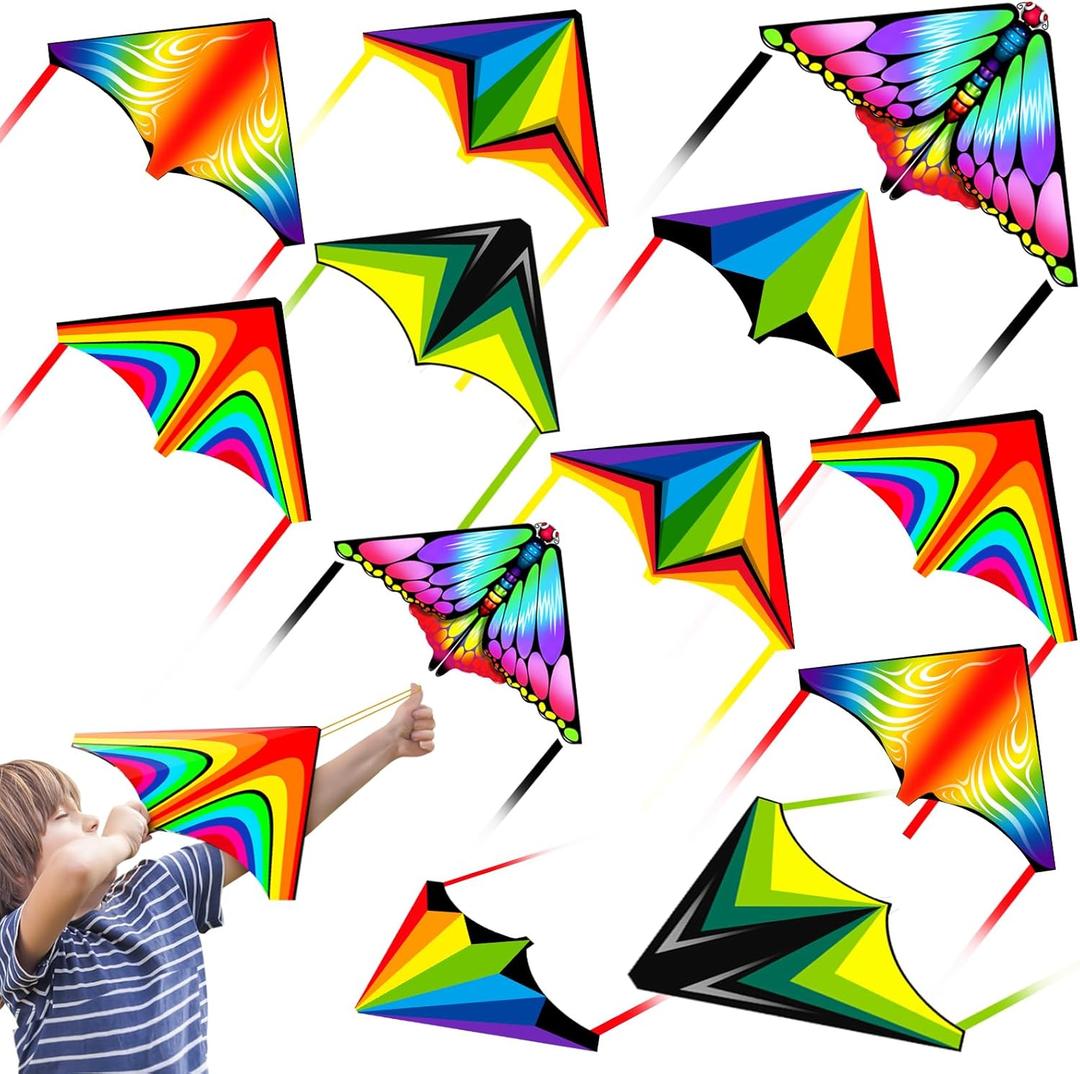 Ynybusi Mini Kites for Kids Ages 4-8-12, Finger Launcher Kites Easy to Fly on Beach|Park|Plaza|Garden|Backyard, Birthday Party Favors for Boys Girls Outdoor Toys(12 Pack Colorful)