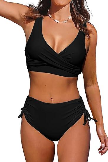 Women's High Waisted Bikini Twist Front Tie Back 2 Piece Swimsuits M