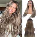 Smartinnov Balayage Ash Blonde Human Hair Wigs 13x4 Lace Front Wigs 24Inch Glueless Blonde Highlight Pre Plucked Ombre Wigs with Light Brown Roots 150% Density