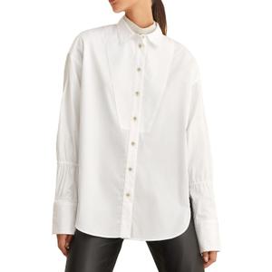 SUNNOW Women's Tuxedo Style Button Down Shirt Bib Tops Ruffle Long Sleeve Blouse Casual Dressy Outfits White (White, XL)