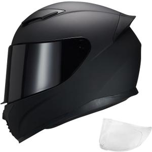 Full Face Motorcycle Helmet WS-607 DOT Approved Motorbike Racing Street Bike Helmets for Adults with Visor (X-Large, Flat black BB)