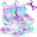 BELEEV Kids Roller Skates for Girls, 4-Size Adjustable Quad Skates with 8 Light-Up LED Wheels & Bonus Shoe Lace, Safe & Fun for Toddlers Children Beginners, Ideal Birthday