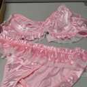 OYOANGLE Women's Plus Size 2 Piece Satin Lingerie Set Ruffle Underwire Bra and Frilly Panties Sets 3xl