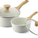 SENSARTE White Ceramic Nonstick Saucepan with Lid Set, Small Cooking Pot with Stay Cool Handle, Induction Compatible Saucepot, White Granite Coating, PFOA/PFAS Free, 1.5 + 2.5QT