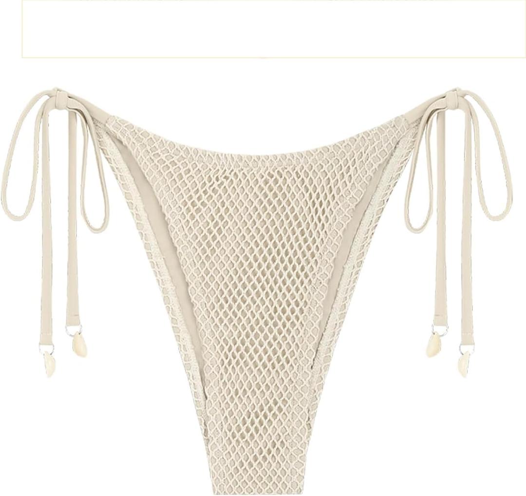 ZAFUL Bikini Bottoms for Women Fishnet Tie Side String Bathing Suit Bottoms Tanga High Cut Swimsuit Bottom (S, Only Bottom-light Coffee) ZAFUL Bikini Bottoms for Women Fishnet Tie Side String Bathing Suit Bottoms Tanga High Cut Swimsuit Bottom (S, Only Bottom-light Coffee)