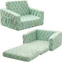 Toddler Couch for Kids  2-in-1 Fold Out Sofa and Lounger, Soft Flannel Convertible Chair, Flip Open Kids Couch (Green)