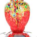 WOSIBO Hummingbird Feeder for Outdoors Patio Large 32 Ounces Colorful Hand Blown Glass Hummingbird Feeder with Ant Moat Hanging Hook, Rope, Brush and Service Card (Red-Sunrise)