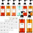 Nuogo 6 Pcs Coffee Syrup Dispenser Bottles Set 750ml, 500ml, 300ml, 150ml PET Black Syrup Bottles with Pump Dispenser 27 Labels for Coffee Bar Kitchen Accessories Portable Travel(16.9 oz,Square)