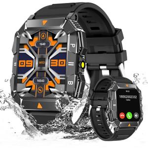 Military Smart Watch for Men (Answer/Make Call) Tactical Smarwatch with Flashlight for Android and iPhone IP68 Waterproof Fitness Tracker with Blood Oxygen/Heart Rate/Sleep/110+ Sport Modes (Black)