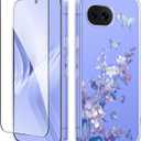 GVIEWIN for Google Pixel 10a Case with Screen Protector, [Military Grade Drop Protection] Non Yellowing Clear Floral Slim Phone Cover for Women 2026 6.3"(Syringa/Purple)