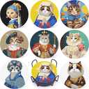 Puraikcmi 8PCs Diamond Paintings Coasters Kits Set, Funny Cat Diamond Art Coasters with Holder, DIY Crafts Diamond Art Kits Adult Craft Diamond Dots Gift