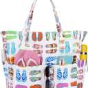 Bluboon Waterproof Beach Tote Pool Bags for Women Ladies Extra Large Carry On Bag With Wet Compartment for Weekender Travel (Slipper)