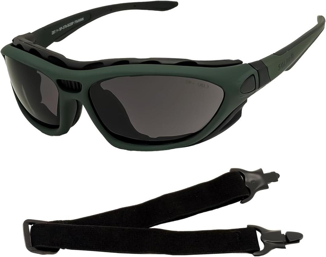 SOL PRO Anti-Fog Safety Motorcycle Riding Sunglasses Foam padded Goggle, Dustproof, Windproof, Hunting, Hiking, Golfing (Green - Smoke)