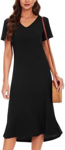 VOBCTY Women's Casual Short Sleeve Tshirt Dress Summer Side Split Loose V Neck Dresses, Size: M