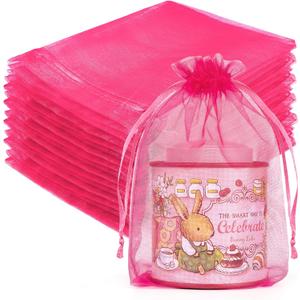 Crweety 50 Pcs 5x7 Inch Hot Pink Organza Bags, Small Mesh Gift Bags for Birthday, Baby Shower, Bridal Shower Party Favor, Candy, Christmas Treat, Delicate Jewelry Pouches for Valentine Mother's Day