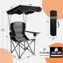 Northroad Folding Camping Chairs with Canopy Shade, Beach Chair w/Cup Holders, Armrests & Carry Bag for Outdoors Travel Sports Fishing, Black