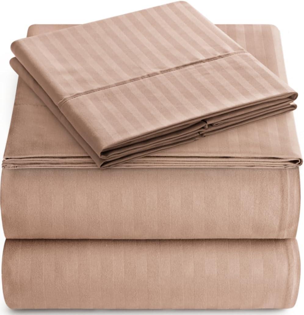 King Sheet Set - 4-Piece Striped Deep Pocket King Bed Sheets - Ultra-Soft & Wrinkle-Free King Size Bedding - Cooling Microfiber King Bed Sheet Set with 1 Fitted Sheet, 1 Flat Sheet, 2 Pillowcases