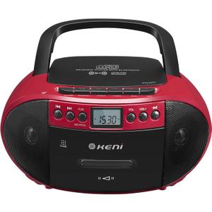 G Keni Portable CD and Cassette Player Boombox Combo, Casette Tape Recorder with Remote, AM FM Radio, USB Playback with Earphone Jack, 5.1V Bluetooth Speaker, Battery Operated/AC Powered for Home(Red)