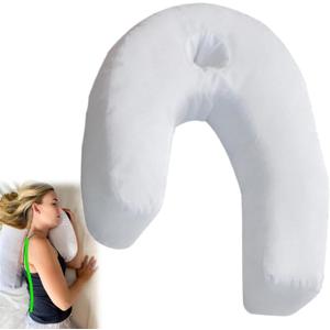 J-Shaped Side Sleeping Pillow with Ear Hole, Ergonomic Side Sleeper Neck Pillow for Neck and Shoulder Pain, Memory Foam Support, Perfect for Side Sleepers, Pregnancy & Hip, Back, Sciatica Relief