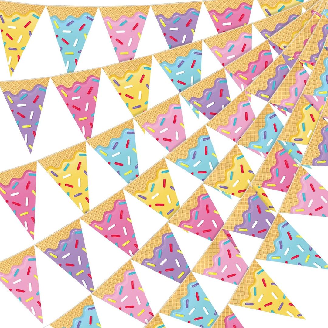 Faccito 5 Pcs Donut Party Decorations Ice Cream Donut Pennant Banner Candyland Birthday Garland Ice Cream Triangle Flags Banner for Sweet Birthday Party Supplies