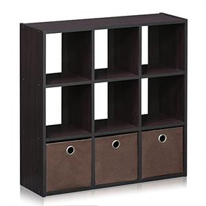 Furinno Simplistic 9-Cube , Small Size (Assembled Unit Dimensions : 7.9"D x 26.5"W x 26.7"H Inches), Dark Walnut , Without Organizer with Bins