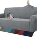ZNSAYOTX 1 Piece Jacquard Couch Covers for 3 Cushion Couch Living Room High Stretch Sofa Cover Pets Dogs Friendly Anti Slip Thickened Slipcovers Furniture Protector (Sofa, Light Grey) (Large (71"-90"))