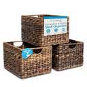 BIRDROCK HOME Woven Storage Shelf Organizer Baskets with Handles - Set of 3 - Abaca Wicker Basket - Pantry Living Room Office Bathroom Shelves Organization - Under Shelf Basket - Handwoven (Espresso)