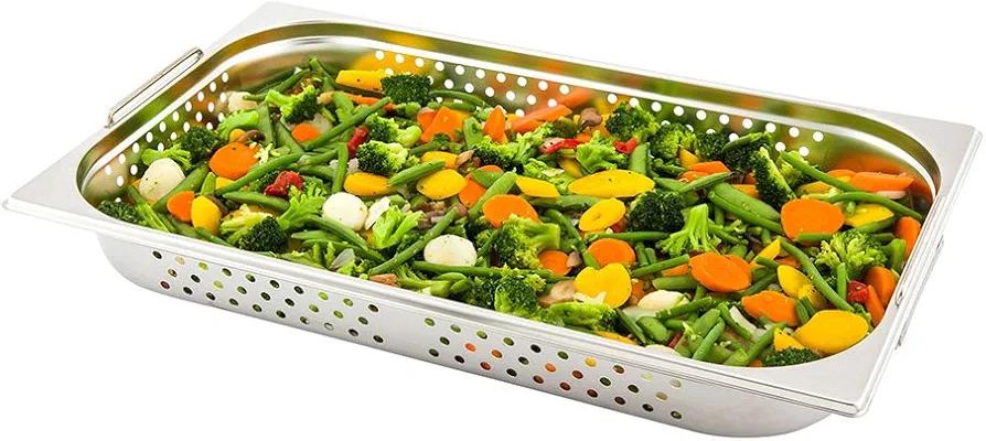 Restaurantware Met Lux 20.5 Inch x 12.8 Inch x 2.5 Inch Steam Table Pan 1 Full Size Hotel Pan - Anti-Jam Deep Silver Stainless Steel Full Size Pan With Collapsible Handles For Parties Or Events