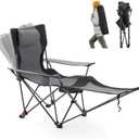 Reclining Camping Chair with Foot Rest, Folding Lounge Chairs for Adults,Outdoor Chair Support 300 lbs with Adjustable Backrest &Cup Holder Portable Recliner Beach Chairs for Lawn Outside,Gray