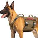 OneTigris Tactical Large Dog Harness, 5X Metal Buckled No Pull Service Dog Harness Vest with Hook & Loop Panels, Military Heavy Duty Dog Vest for Walking Hiking Training (Brown)