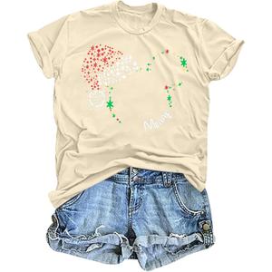 Christmas Shirts for Women Merry Christmas Tshirt Xmas Graphic Print Tee Tops Blouse Gifts (Apricot)