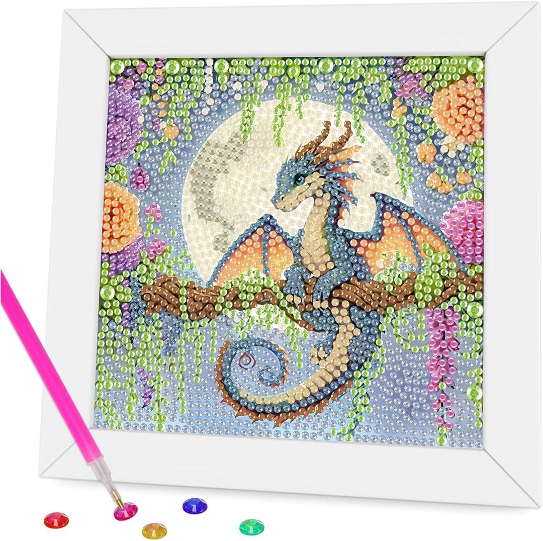 Aestalrcus Dragon Diamond Art for Kids with Frame, Dragon Diamond Art Painting Kits for Kids Ages 4-12, Easy Crystal Gem Art Kits for Kid Gift Home Wall Decor 6x6inch