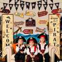Pirate Themed Birthday Party Decorations Banner Beware of Pirate Porch Door Banner Directional Sign Treasure Hunt Map Party Decorations Sign Skull Pennant for Halloween Pirates Theme Party Supplies