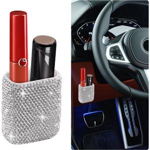 Bling Chapstick Holder for Car with Rhinestone,Portable Car Chapstick Holder as Chapsticks Organizer,Self-Adhesive Cars Lip Balm Holders Cars Interior Accessories for Women (White)