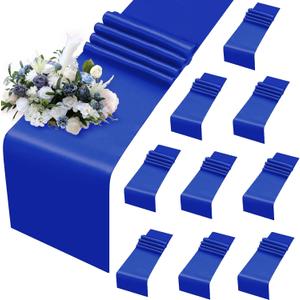 MILVOWOC 10 Pack Royal Blue Satin Table Runners, 12 x 108 Inch Bright Satin Silk Table Runner Smooth Fabric Decorative Table Runner for Wedding Banquet Party Birthday Graduation