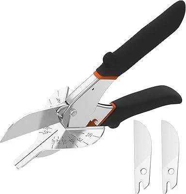 Multi Angle Miter Shear - Upgrade Quarter Round Cutting Tool with 12pcs Replacement Sharp Blades, 45-135° Adjustable Angle, Trim Cutter Hand Tool for Plastic, Wood Trim Molding (Black Red Handle