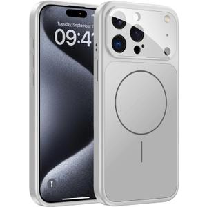 TOBOVON for iPhone 15 Pro Case with Camera Lens Protector, Compatible with MagSafe, Slim Matte Magnetic Shockproof Phone Cover for iPhone15 Pro, Silver