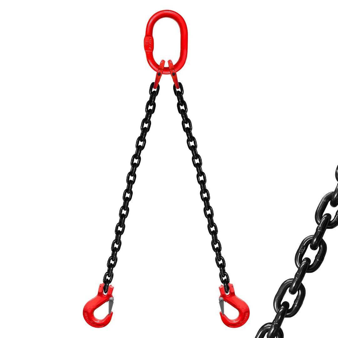 2 Ton Chain Sling 1/4 Inch x 5 Ft Lifting Chains 2 Legs Industrial Grab Hooks 4400LBS Capacity Lifting Slings G80 Alloy Steel Engine Chain Hoist Lifts for Cargo Security Towing and Handling