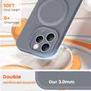 Liquid Silicone Case for iPhone 15 pro MAX with Magnetic Ring Stand, Upgraded Camera Lens Protection, Mil-Grade Drop Shockproof, Anti-Scratch Microfiber Lining Silicone Case (Gray)